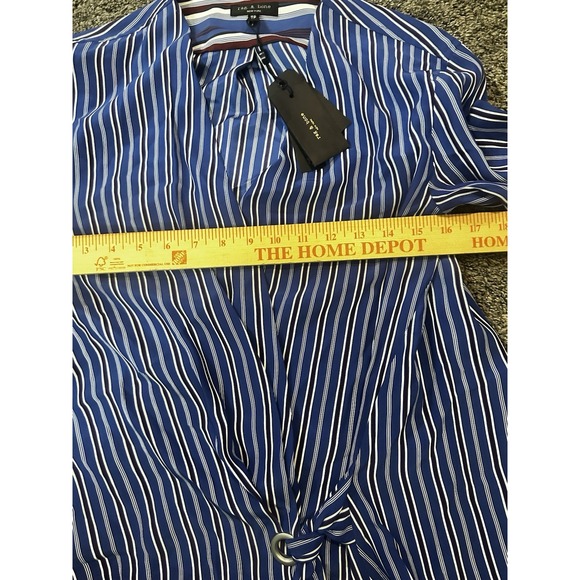 Rag & Bone Felix Top L Womens Blue Stripe Wrap Popover Long Sleeves‎ Silk - Picture 3 of 8